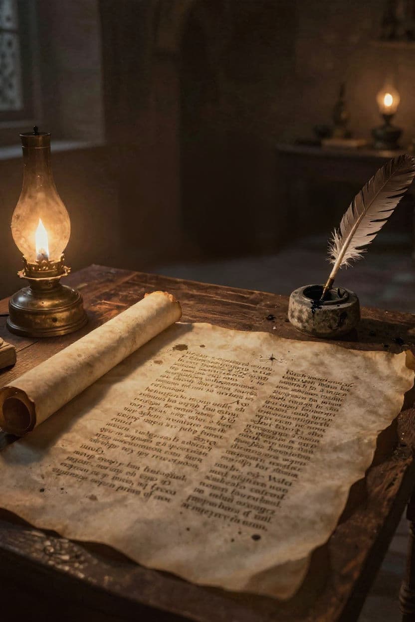 Ancient scroll with oil lamp and quill — Chapter Breakdowns